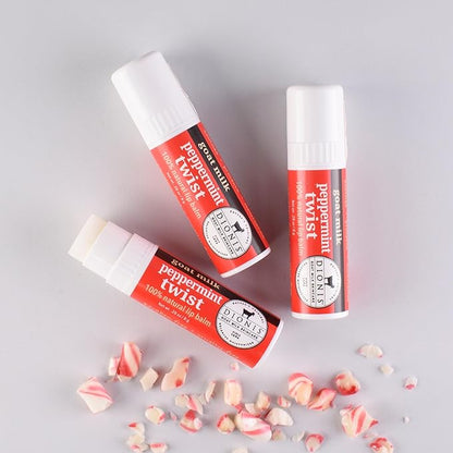 Dionis Goat Milk Skincare Peppermint Twist Holiday Lip Balm Gift Set - Beeswax, Shea Butter & Coconut Oil Lip Care Products Made in The USA - Cruelty Free Lip Moisturizer for Chapped Lips, 0.28oz 3Pk