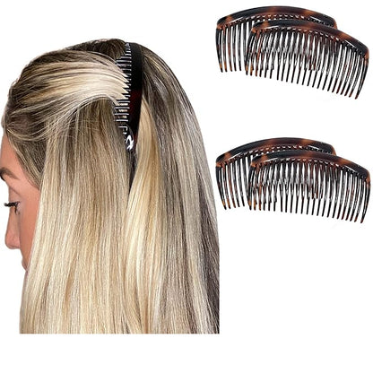 Camila Paris French Side Combs Large 4 Piece Curved Tortoise Shell French Twist Hair Combs Decorative, Strong Hold Hair Clips for Women Bun Chignon Up-Do, Styling Girls Hair Accessories Made in France