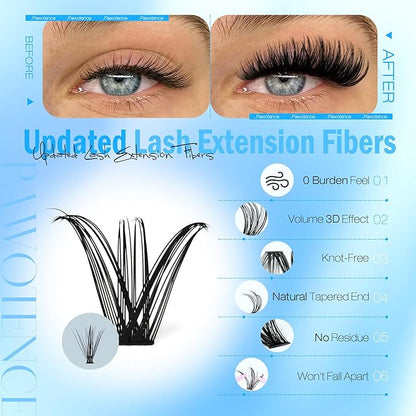 Pawotence Lash Clusters Kit 40D 60D Lash Extension Kit 10-18mm Cluster Eyelash Extension Kit Individual Lashes 280pcs Eyelash Clusters with Lash Bond and Seal, Lash Tweezers for Self Use