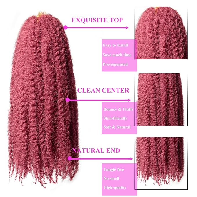 Marley Twist Braiding Hair 24 Inch 8 Packs – Fluffy&Tangle-Free Cuban Twist Hair for Braiding, Natural Look Synthetic Long-Lasting Spring Afro Kinky Twist Hair Extensions (118=BUG)