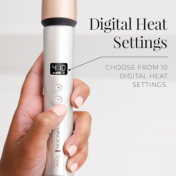 REMINGTON SHINE THERAPY Curling Wand, Infused with Argan Oil & Keratin, 1-1 ½ Inch Tapered Curling Iron for Tousled Waves, includes Heat Glove