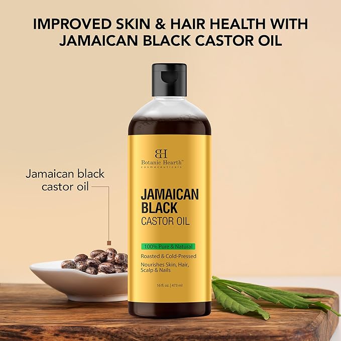 Botanic Hearth Jamaican Black Castor Oil (16 fl oz) | Roasted & Cold-Pressed | Promotes Hair Growth & Natural Skin Care | Ideal for Massage, Scalp, Hair & Nails