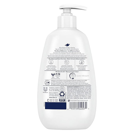 Dove Advanced Care Hand Wash Shea Butter & Warm Vanilla 4 Count for Soft, Smooth Skin, More Moisturizers than the Leading Ordinary Hand Soap, 12 oz