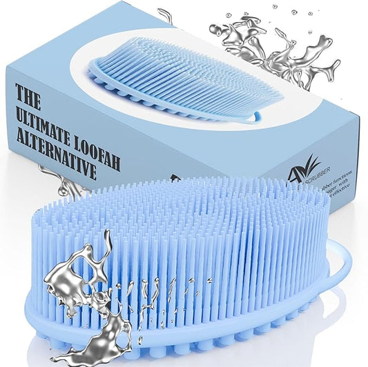 Avilana Silicone Body Scrubber – Dual-Sided Exfoliator for Men & Women, Gentle Loofah Alternative, Easy-to-Clean Silicone Shower Scrubber(Blue with Silver)