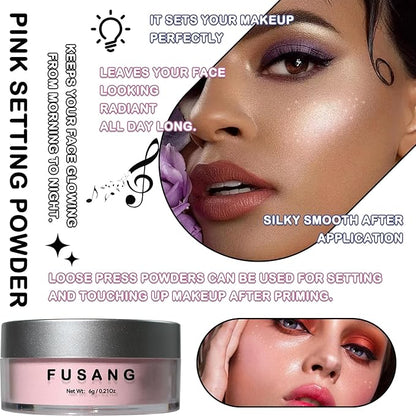 Pink Setting Powder,Oil Control Makeup Powder Shimmer Loose