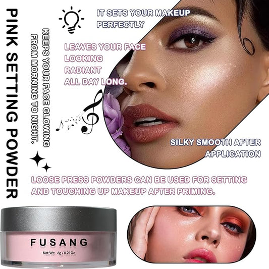 Pink Setting Powder,Oil Control Makeup Powder Shimmer Loose