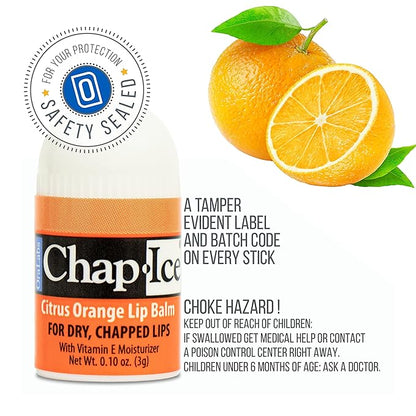 Chap-Ice® | Premium and Traditional Lip Balm for Chapped, Dry, or Windburned Lips | Pocket Size Display with Assorted Flavors - Cherry, Citrus Orange, Kiwi Lime - 50 Mini Sticks (0.10oz/3g)