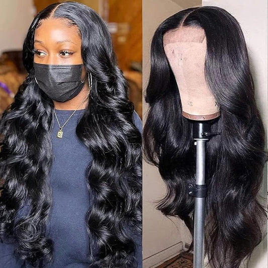 5x5 HD Lace Closure Wigs Human Hair Body Wave 5x5 Transparent Lace Front Wig for Women 180 density Lace Closure Wig Pre Plucked with Baby Hair Soft and Smooth Natural Black