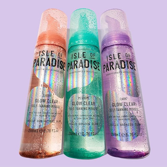 Isle of Paradise Glow Clear Self-Tanning Mousse, Dark (Bronzed Glow) - Color Correcting Tanning Foam for Ultimate Bronze, Vegan and Cruelty Free, 6.76 Fl Oz