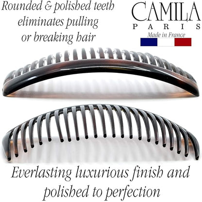 Camila Paris French Side Combs Large 3 Colors Each Curved French Twist Hair Combs Decorative, Strong Hold Hair Clips for Women Bun Chignon Up-Do, No Slip Styling Girls Hair Accessories, Made in France
