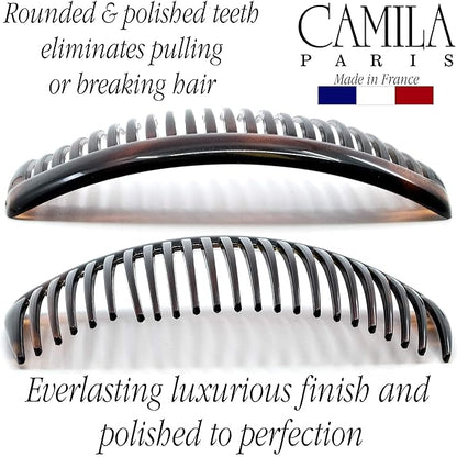 Camila Paris French Side Combs Large 4 Piece Curved Tortoise Shell French Twist Hair Combs Decorative, Strong Hold Hair Clips for Women Bun Chignon Up-Do, Styling Girls Hair Accessories Made in France