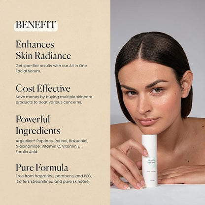 Qure All In One Hyaluronic Acid Serum for Face, Facial Serum With Niacinamides, Retinol, Lactic & Mandelic Acid, Bakuchiol, Peptides & Vitamin C Formulated For Fine Lines & Wrinkles