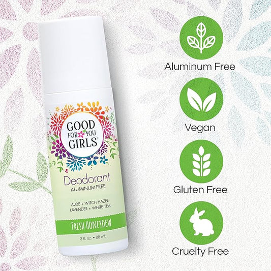 Good for You Girls Aluminum-Free, Natural & Vegan Deodorant for Kids, Preteens, Teens, Safe & Effective Odor Protection, Clear Roll-On, Natural Fragrance | Fresh Honeydew, 3 oz (Pack of 2)