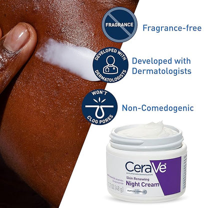 CeraVe Skin Renewing Night Cream, Niacinamide, Peptide Complex, and Hyaluronic Acid Moisturizer for Face, 1.7 Ounce, Packaging may Vary