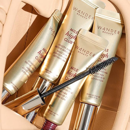 Wander Beauty Mile High Club Length + Define Black Mascara - Smudge-Proof, Lash Lengthening Mascara for a Full, Fanned Out Effect - Castor Oil + Peach Leaf Conditions & Strengthens - 0.31 fl oz