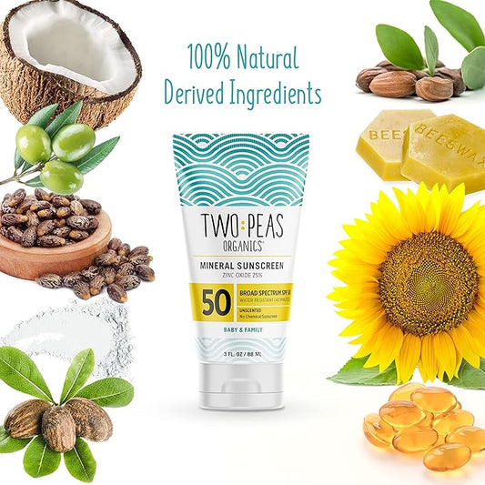 All Natural Organic SPF 50 Sunscreen Lotion - Coral Reef Safe - Baby, Kid & Family Friendly - Chemical Free Mineral Based Formula - Waterproof & Unscented (2)