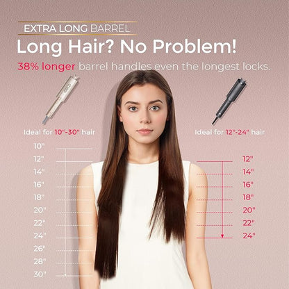 Upgraded Automatic Rotating Curling Iron - TYMO CurlPro Plus Long Barrel Curling Wand for Long Hair, Ceramic 1 Inch Hair Curler for Women, Anti-Scald, Tangle-Free, 600M Ionic, Dual Voltage, Gold