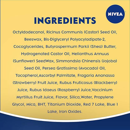 NIVEA Lip Balm, Blackberry Flavored Tinted Lip Balm Stick with Shea Butter and Jojoba Oil, 0.17 Oz, Pack of 4