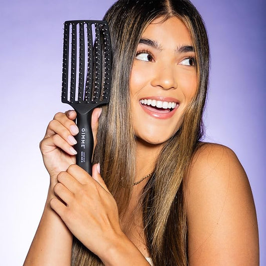 Gimme Beauty Vented Detangling Brush - Quick-Dry, Heat-Resistant Wet Brush for Thick or Thin Locks - Supports Healthy Hair - Flexible Curved Design for Fine Locks - Thick Hair