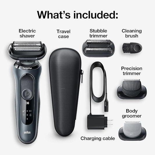 Braun Series 6 6046cs Electric Razor for Men, Wet & Dry, Electric Razor, Rechargeable, Cordless Foil Shaver with Charging Stand, Travel Case and Precision Trimmer, Black