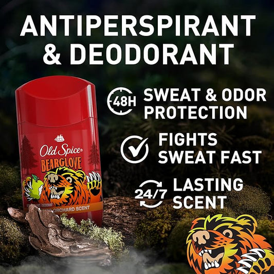 Old Spice Aluminum Free Deodorant for Men, 24/7 Odor Protection, 24/7 Freshness & Lasting Scent, Goes on Clear, Bearglove with Crisp Orchard Scent, 2.6 oz