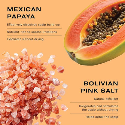 Ceremonia Papaya Scalp Scrub Exfoliating Shampoo Treatment with Papaya Enzymes Pink Salt Detox, 8 Fl Oz | 236 mL