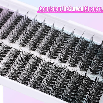 Pawotence Lash Clusters Kit Cat Eye Lash Extension Kit DIY 9-16mm Cluster Eyelash Extensions Kit 40D Individual Lashes with Lash Bond and Seal, Lash Tweezers for Self Use (Fox 40D, 9-16mm, Kit)