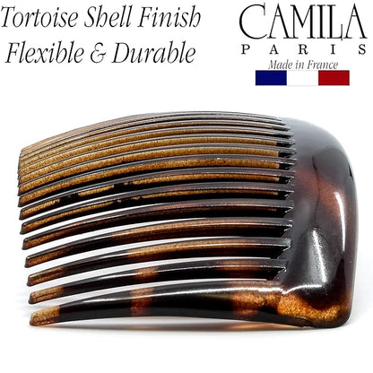 Camila Paris AD66/2 French Side Comb Large Curved Tortoiseshell Hair Combs for Women Fine Hair, 4 Inch Strong Hold Hair Comb for Women Bun Chignon Up-Do Styling Girls Hair Accessories, Made in France