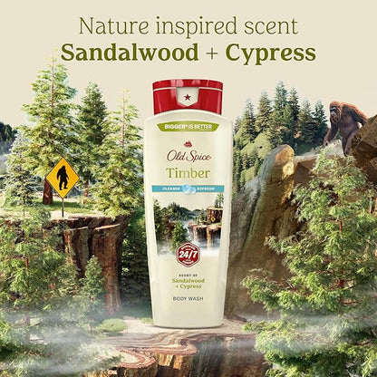 Old Spice Cleansing Body Wash for Men, 24/7 Shower Fresh with Lasting Scent, Cleanse & Refresh, Gentle on Skin, Vitamin B3, Timber with Sandalwood + Cypress Scent, 18 oz (Pack of 4)