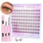 Pawotence Brown Lash Extension Kit Lash Clusters Wispy clear Band 10-12mm Individual Lashes Natural Brown Clusters Eyelash Extension Kit with Lash Bond and Seal, Lash Applicator for Self Use