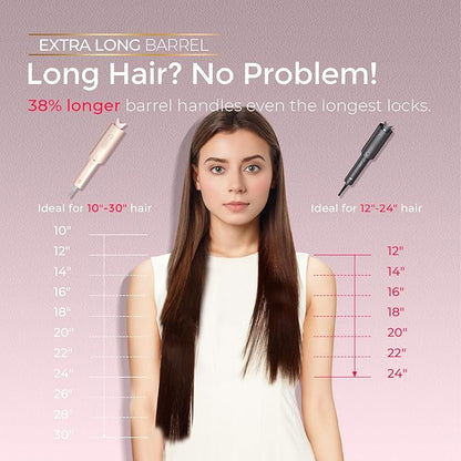 Upgraded Automatic Rotating Curling Iron - TYMO CurlPro Plus Long Barrel Curling Wand for Long Hair, Ceramic 1 Inch Hair Curler for Women, Anti-Scald, Tangle-Free, 600M Ionic, Dual Voltage, Gold Blush