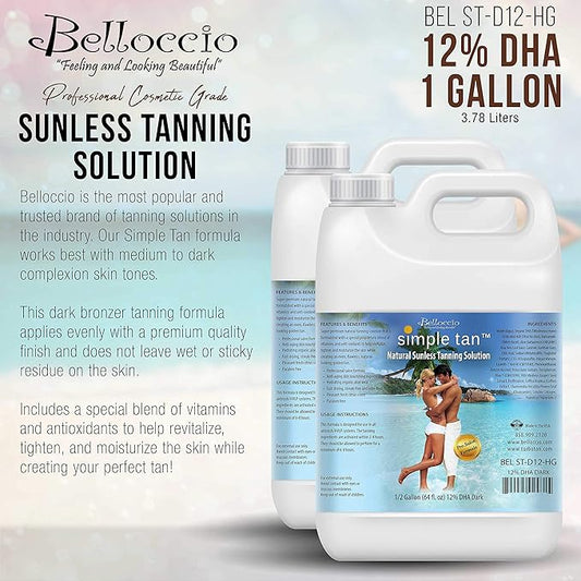 Belloccio Simple Tan Gallon Bottle of Professional Salon Sunless Tanning Solution with 12% DHA and Dark Bronzer Color Guide
