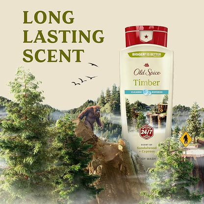 Old Spice Cleansing Body Wash for Men, 24/7 Shower Fresh with Lasting Scent, Cleanse & Refresh, Gentle on Skin, Vitamin B3, Timber with Sandalwood + Cypress Scent, 18 oz (Pack of 4)