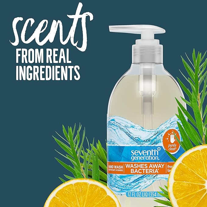 Seventh Generation Purely Clean Hand Wash Soap, Fresh Lemon and Tea Tree, 12 Fl Oz, Pack of 8