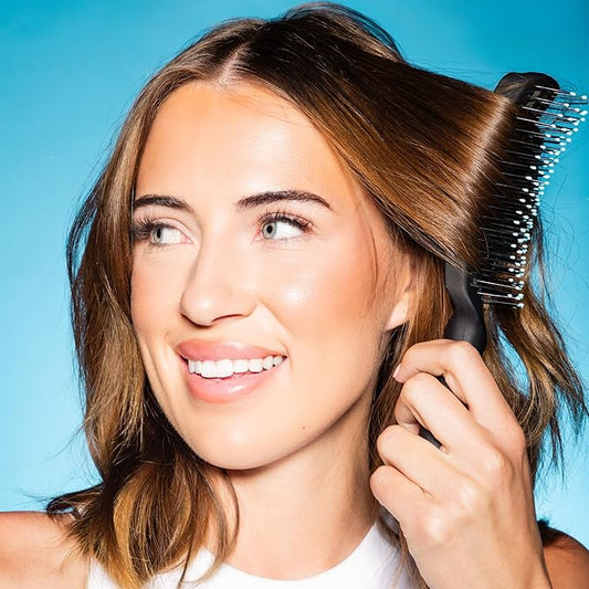 Gimme Beauty Vented Detangling Brush - Quick-Dry, Heat-Resistant Wet Brush for Thick or Thin Locks - Supports Healthy Hair - Flexible Curved Design for Fine Locks - Medium Hair
