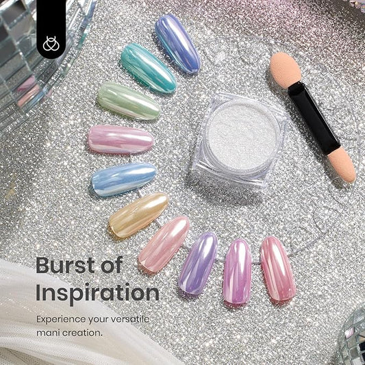 beetles Gel Polish Pearl Aurora Chrome Nail Powder for Gel Nails 1g Glazed Silver Nail Powder Nail Manicure Spring Pastel Nail Art Design Gift for Girls Women DIY Salon