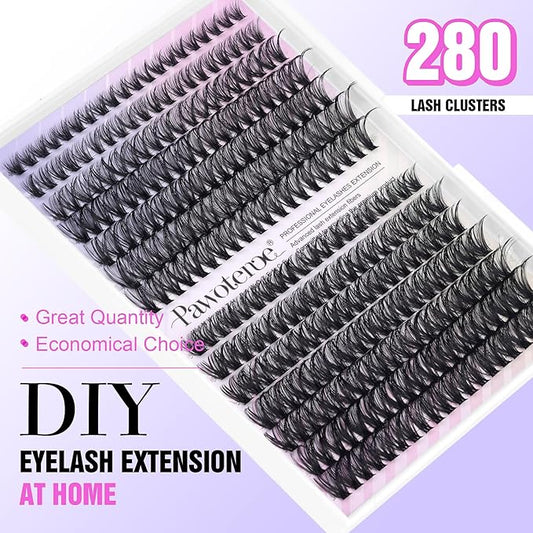 Pawotence Lash Clusters 280pcs Cluster Eyelash Extensions 40D 50D Eyelash Clusters Lash Extension 8-16mm Individual Lashes for Self Application at Home (40D&50D, 0.07D, 8-16mm)