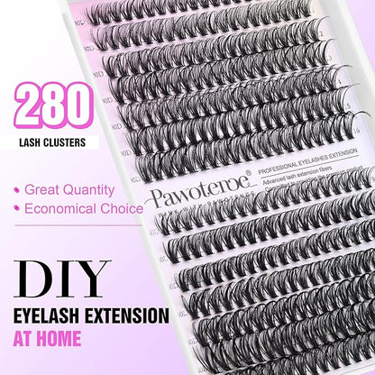 Pawotence Lash Clusters 280pcs Individual Lashes 30D 40D Cluster Eyelash Extensions 9-16mm Eyelash Clusters Lash Extensions for Self Application (30D&40D, 0.07D, 9-16mm)