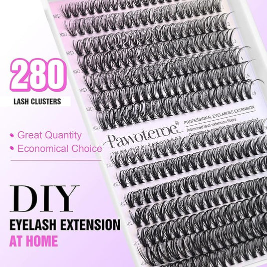 Pawotence Lash Clusters 280pcs Individual Lashes 30D 40D Cluster Eyelash Extensions 9-16mm Eyelash Clusters Lash Extensions for Self Application (30D&40D, 0.07D, 9-16mm)