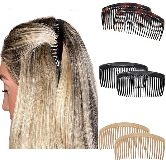 Camila Paris French Side Combs Large 3 Colors Each Curved French Twist Hair Combs Decorative, Strong Hold Hair Clips for Women Bun Chignon Up-Do, No Slip Styling Girls Hair Accessories, Made in France