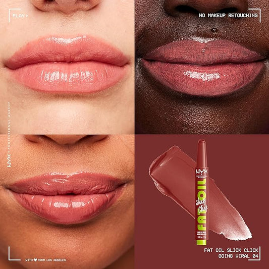 NYX PROFESSIONAL MAKEUP Fat Oil Slick Click, Lightweight, Buildable, Pigmented Vegan Lip Balm - Going Viral