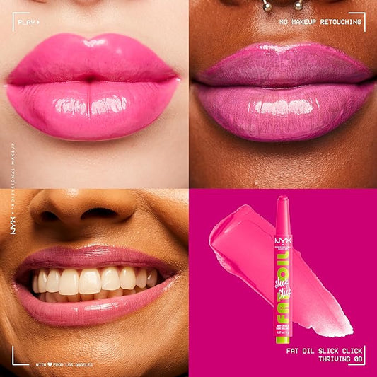 NYX PROFESSIONAL MAKEUP Fat Oil Slick Click, Lightweight, Buildable, Pigmented Vegan Lip Balm - Thriving