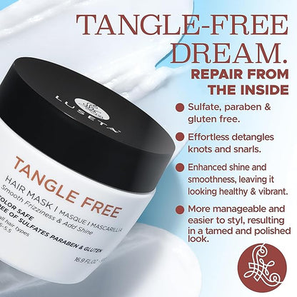 Luseta Tangle Free Hair Mask for Women and Men for Detangling with Keratin and Argan Oil, Color Safe Hair Mask for Curly and Wavy 16.9oz