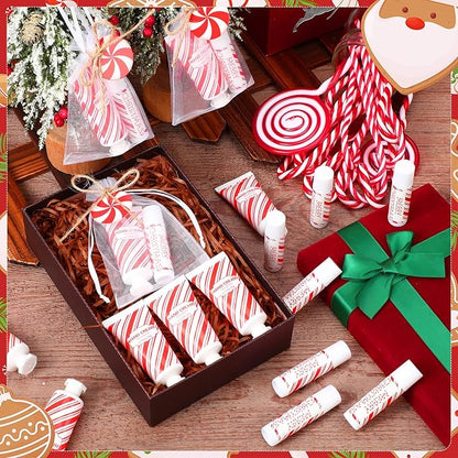 144 Pcs Christmas Candy Cane Lip Balm Hand Cream Set Party Favors Including 36 Lip Balm 36 Moisturizing Hand Cream 36 Bags 36 Cards and Ropes for Xmas Accessories Gifts