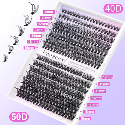 Pawotence Lash Clusters 280pcs Cluster Eyelash Extensions 40D 50D Eyelash Clusters Lash Extension 8-16mm Individual Lashes for Self Application at Home (40D&50D, 0.07D, 8-16mm)