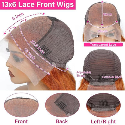 Ginger Lace Front Wigs Human Hair 13x6 Deep Wave Hd Lace Front Wig for Women 180% Density Glueless Orange Colored Curly Lace Frontal Wig Human Hair Pre Plucked Bleached Knots With Baby Hair 20 Inch
