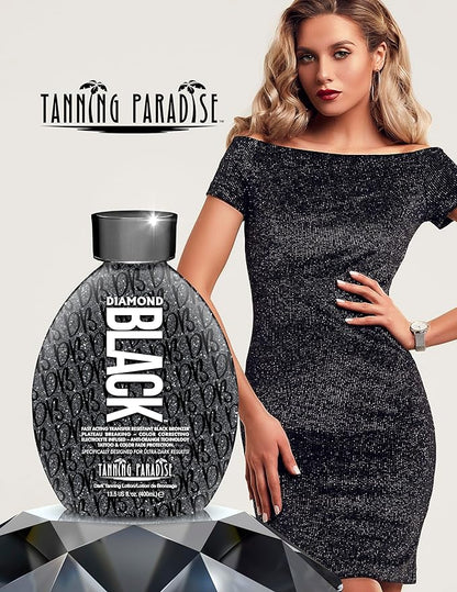Tanning Paradise Diamond Black Tanning Bed Lotion – 13.5 Fl Oz Transfer Resistant Tanning Lotion for Tanning Beds – Indoor Tanning Lotion for Golden Bronze Color – CC Cream Matte Airbrush Effect