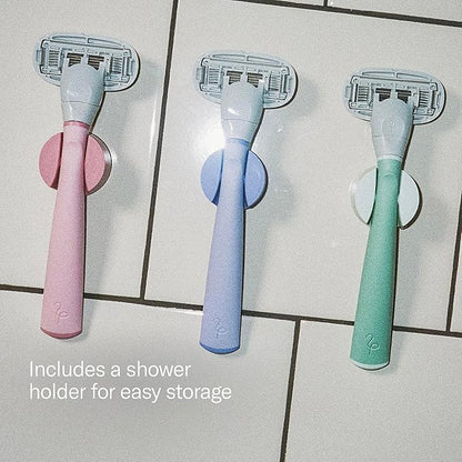 Flamingo Razors for Women Shave Set, 1 Women's Razor Handle (Lilac), 2 Razor Five-Blade Refills, 1 oz. Foaming Shave Gel, and 1 Shower Holder