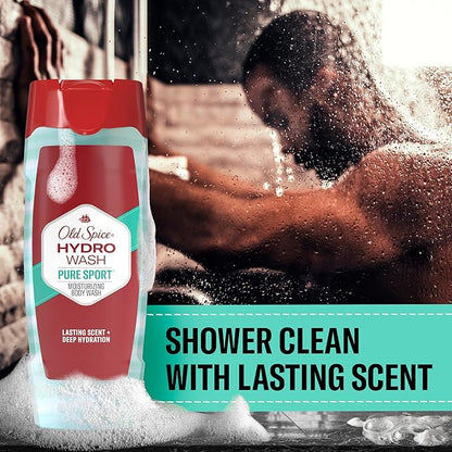 Old Spice Moisturizing Body Wash for Men, Hydro Wash, 2-in-1 Long Lasting Scent & Deep Hydration, 24/7 Shower Fresh, Pure Sport Scent, 21 oz (Pack of 4)