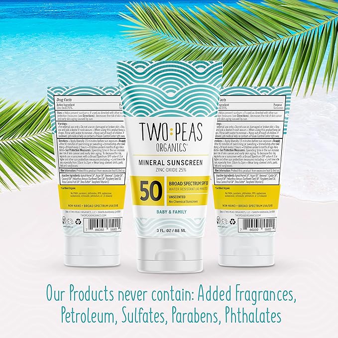 All Natural Organic SPF 50 Sunscreen Lotion - Coral Reef Safe - Baby, Kid & Family Friendly - Chemical Free Mineral Based Formula - Waterproof & Unscented (2)